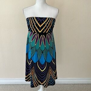 Nicole Miller Peacock Strapless Dress